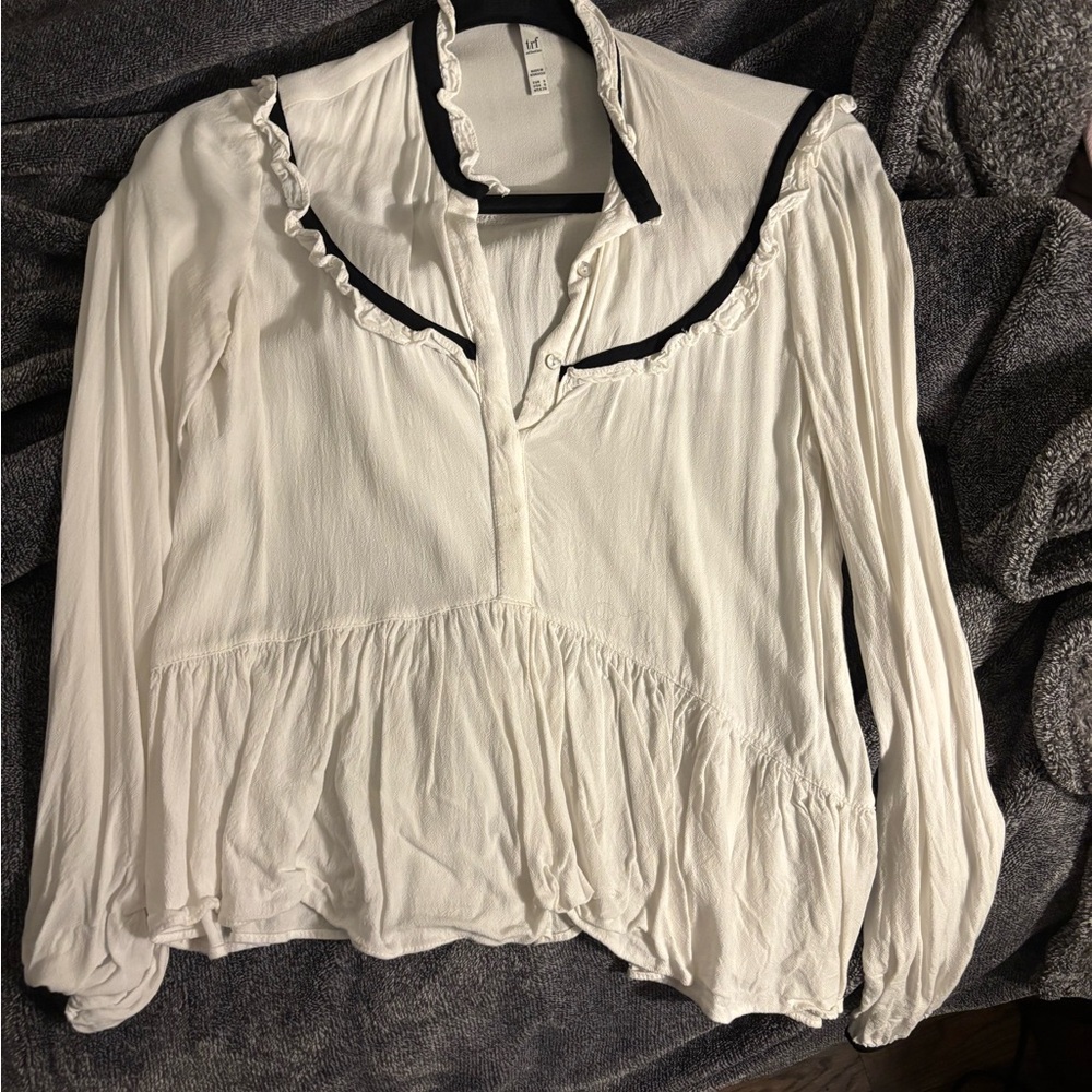 Zara White Blouse with Black Trim